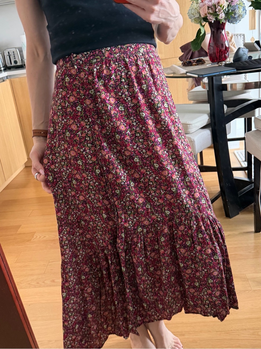 ba&sh Burgundy Floral Maxi Skirt